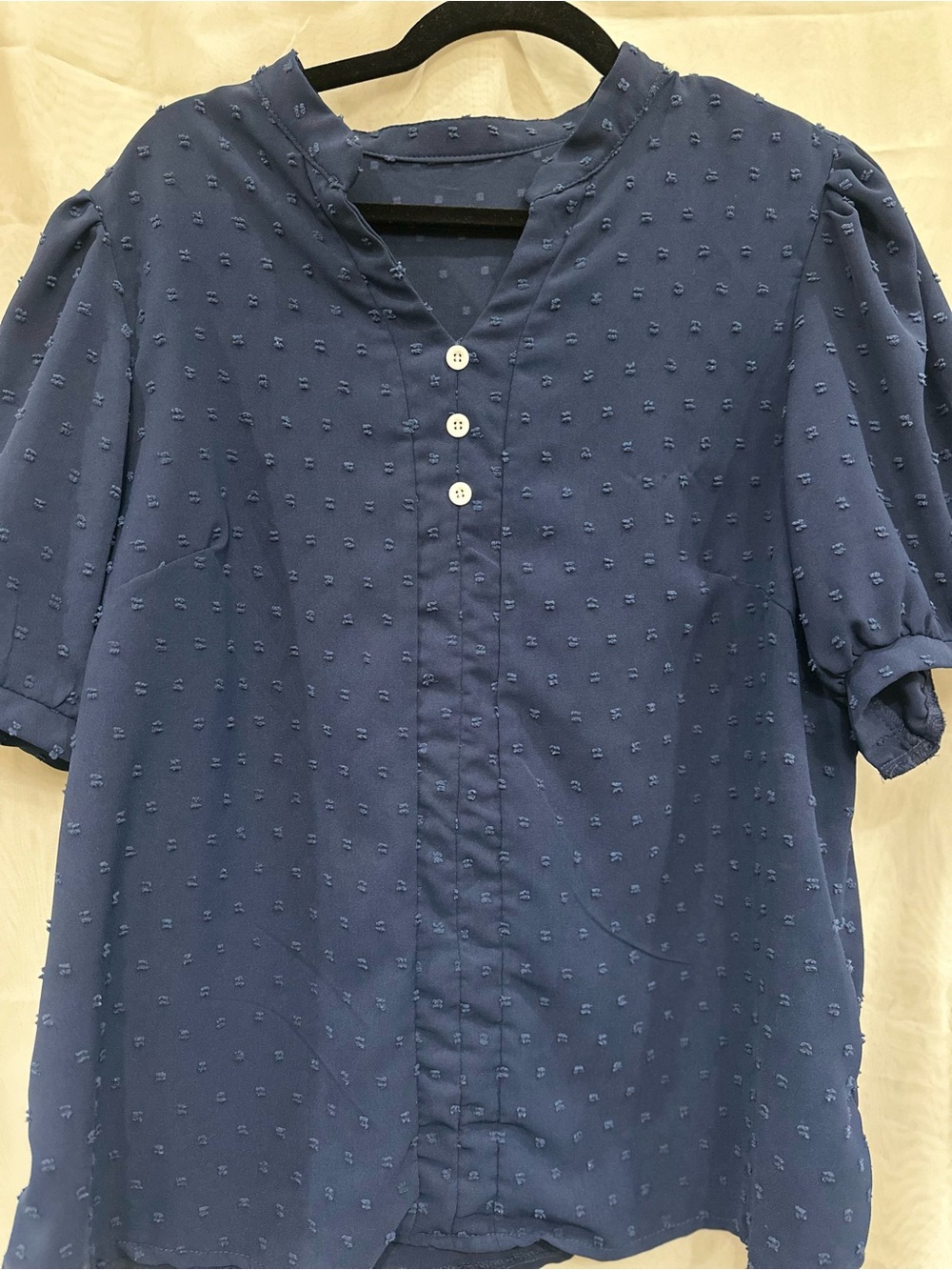 Navy Textured Short-Sleeve Women’s Shirt